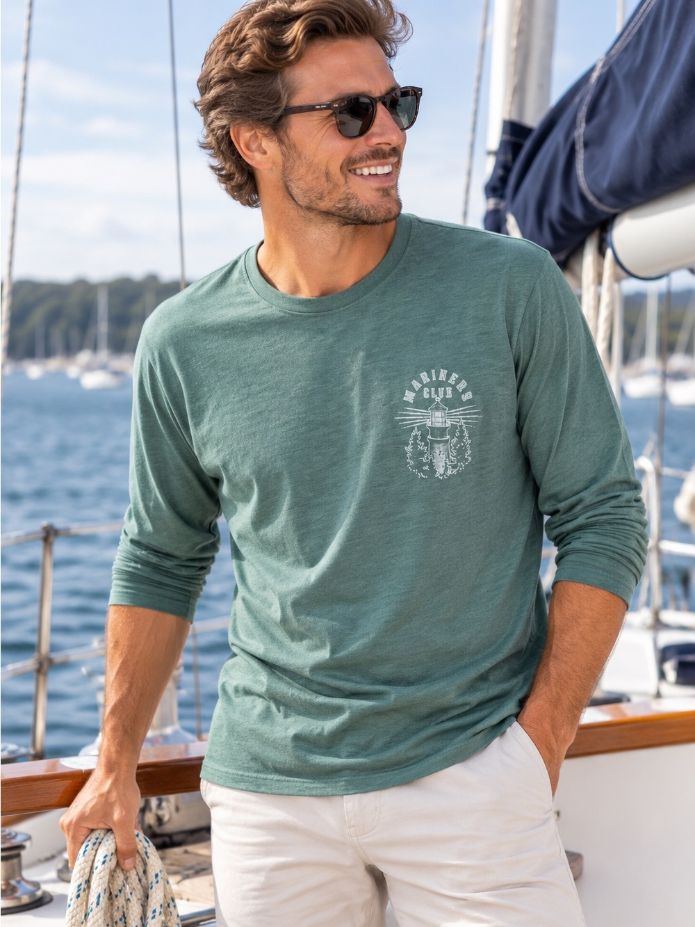 IZOD Saltwater Long-Sleeve Crewneck Shirt - Sage Green